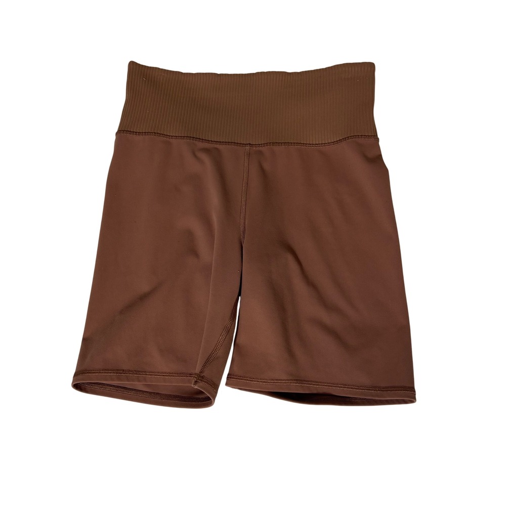 Vuori Studio Pocket Short Mahogany Brown Ribbed High Rise Biker Shorts Womens S